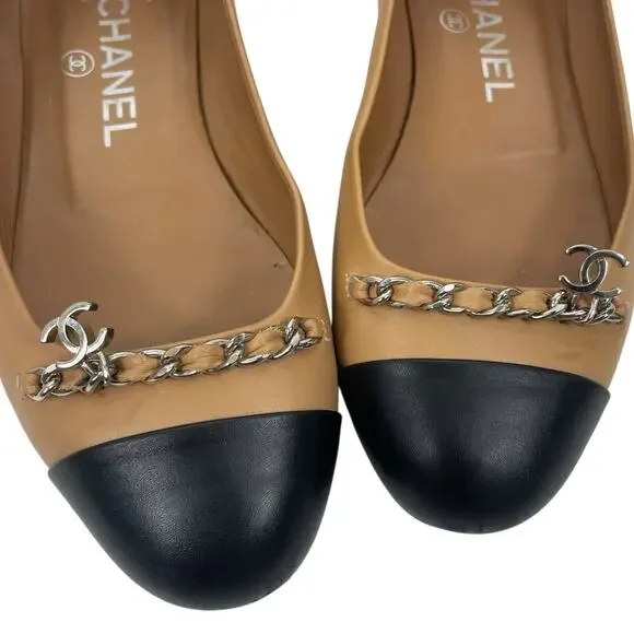 Chanel Interlocking CC Logo Chain Cap Toe Lambskin Ballerina Flat - Picture 6 of 16